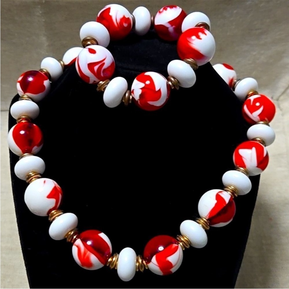 Miriam Haskell Red Gumball Bracelet Necklace Signed MCM Demi Set